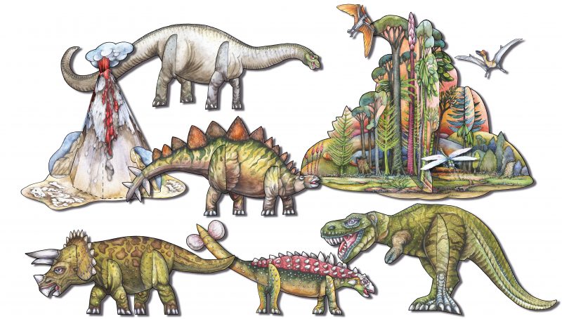 Bastelbogen Papierspielzeug Dinosaurier zum Basteln mit Papier für Kinder Dinosaurier