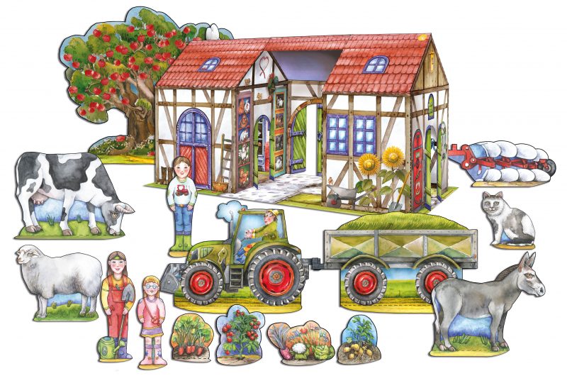 Bauernhof Bastelbogen, Tiere und Traktor basteln aus Papier